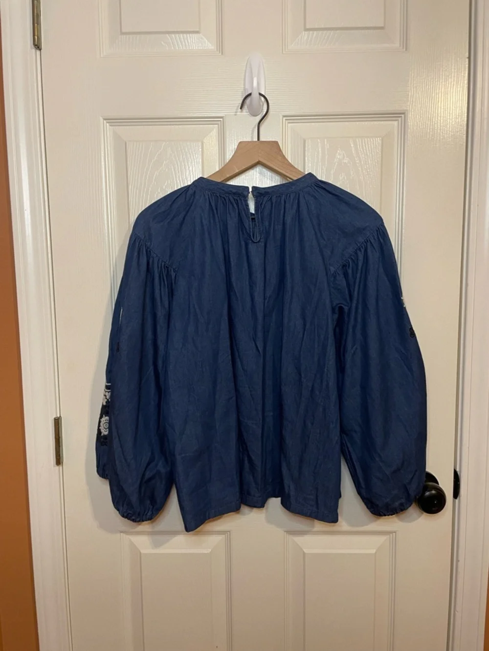 Ne Quittezpas by Anthropologie Genissat Peasant Top in Dark Denim Size Small